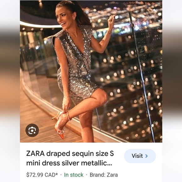 New Zara draped sequin size S mini dress silver metallic - Picture 1 of 12